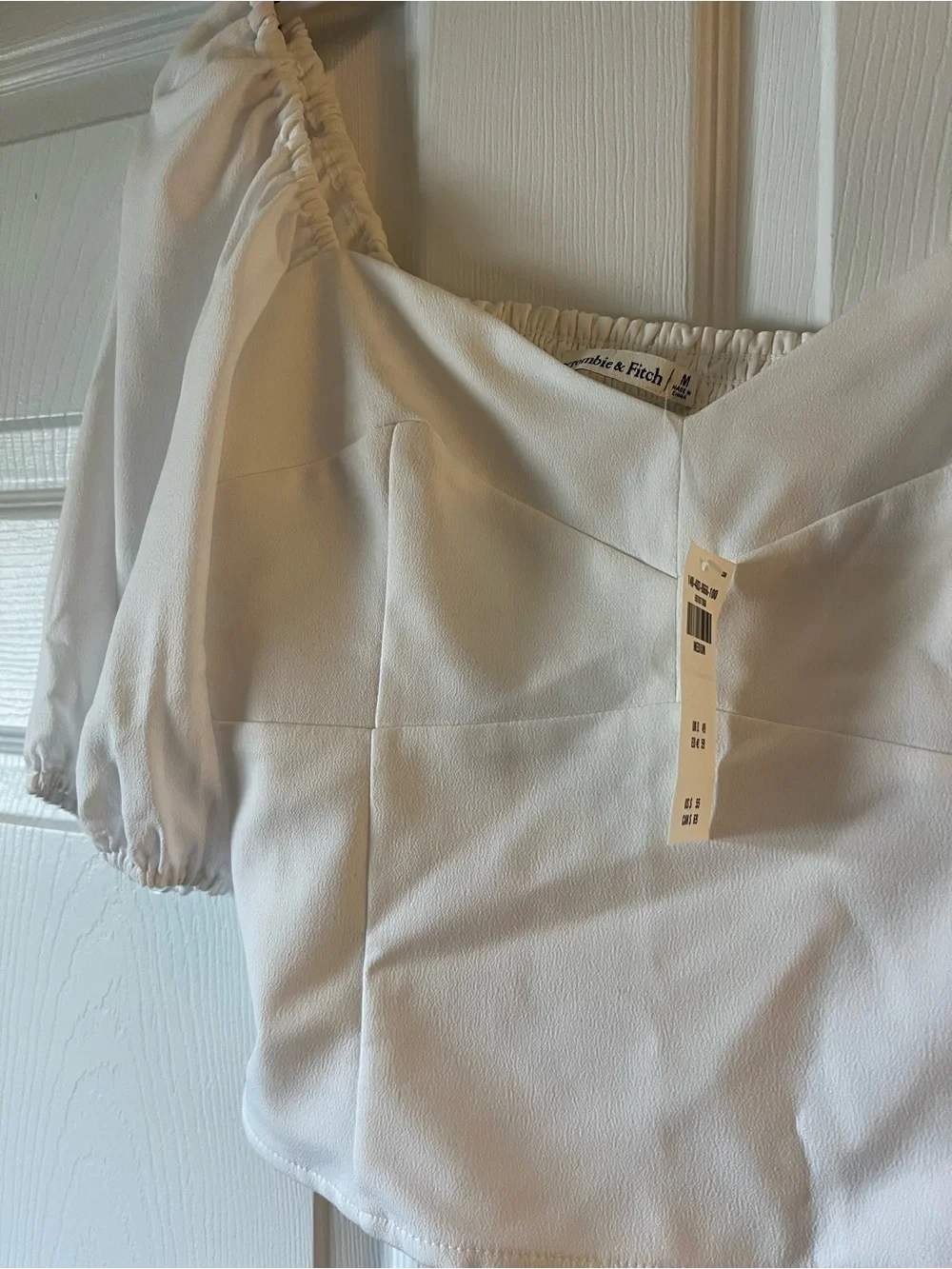 Abercrombie & Fitch White Puff Sleeve Square Neck Blouse